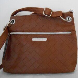 Rosetti Woven Brown PU Leather Crossbody Shoulder Purse Zip Close-Great Size!